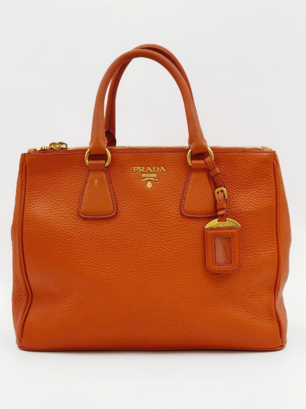 Prada Orange Vitello Daino Leather Large Bauletto Boston Satchel Handbag